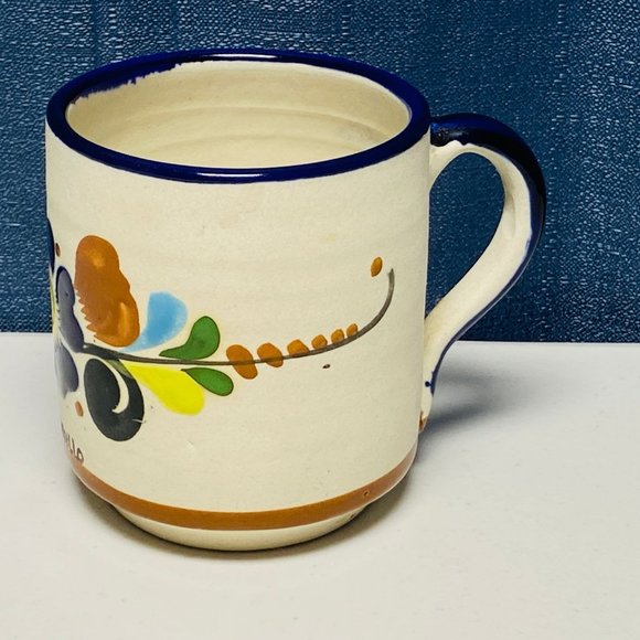 Mexican Pottery Mug with hand painted Floral Pattern Manzanillo Mexico - Picture 4 of 10